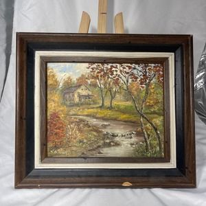 Vintage country scene oil painting